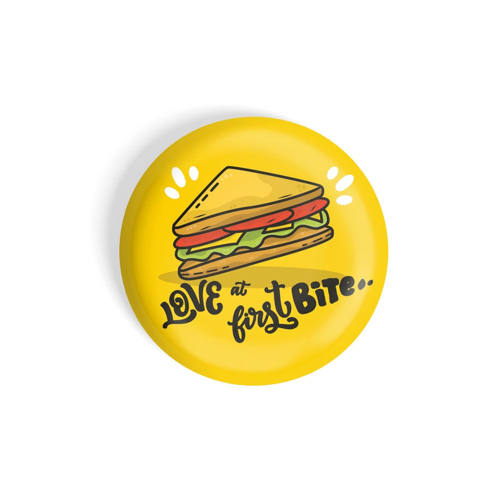 dhcrafts Round Fridge Magnet Yellow Food Lovers Love At First Bite D4 Glossy Finish Design Pack of 1 (75 mm)